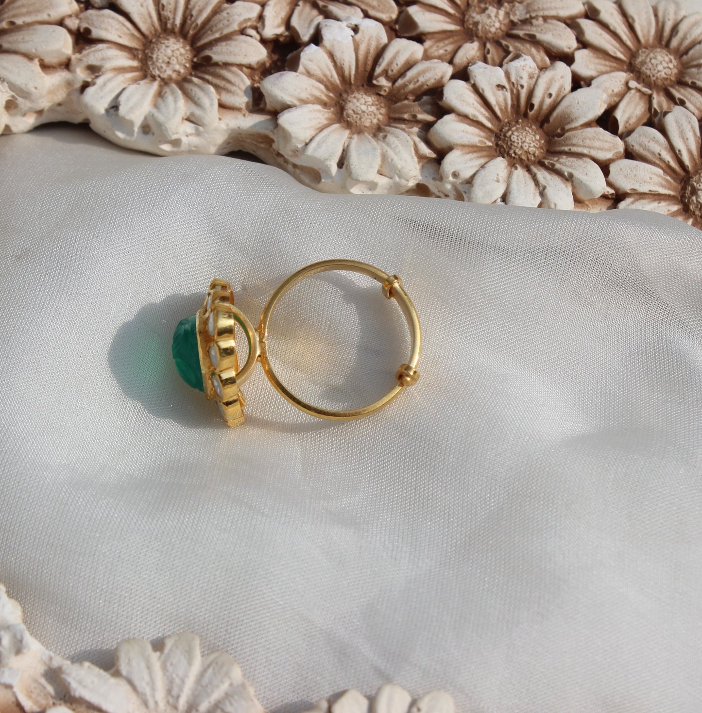 Carved Emerald Ring