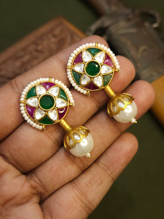 Ruby Emerald Brass Earring