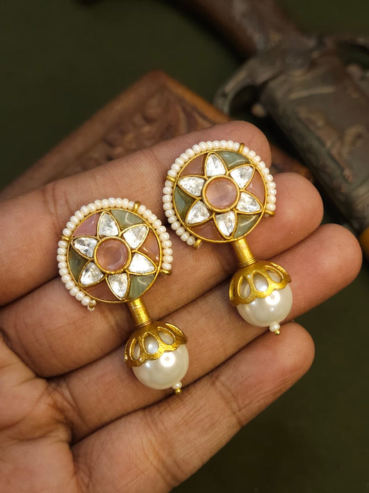 Peach and Green Brass Earring