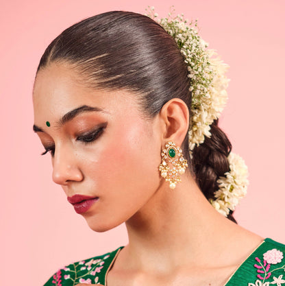 Emerald Pearl Polki Earrings