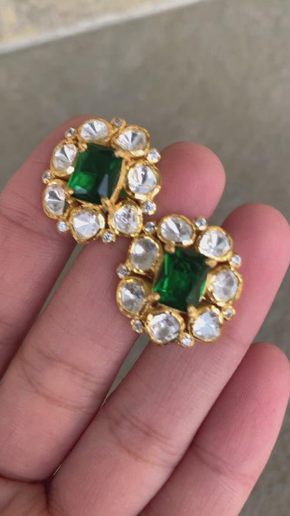 Green Polki Earrings