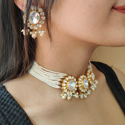 Aiza Pearl Choker Set in Moissanite Polki