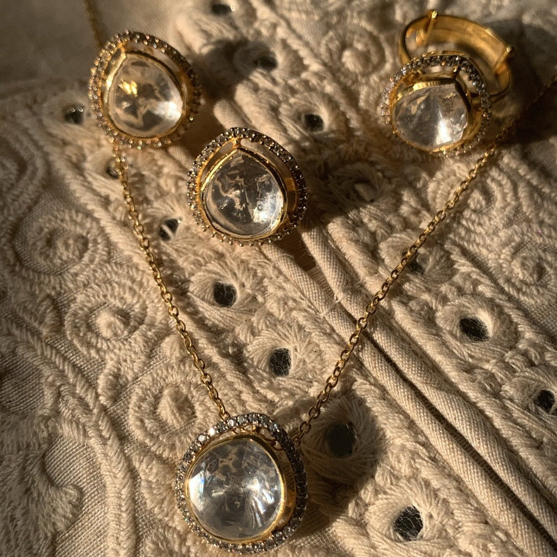 Solitaire Polki Necklace Set