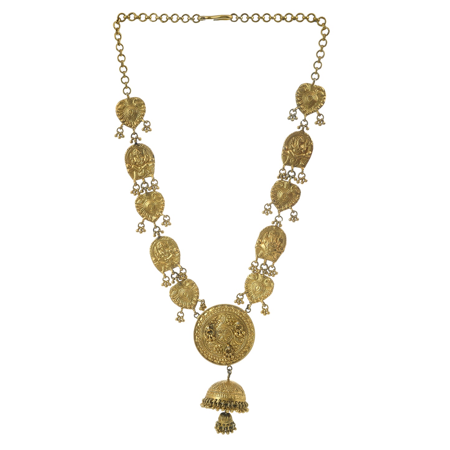 Double Jhumki Gold Temple Necklace