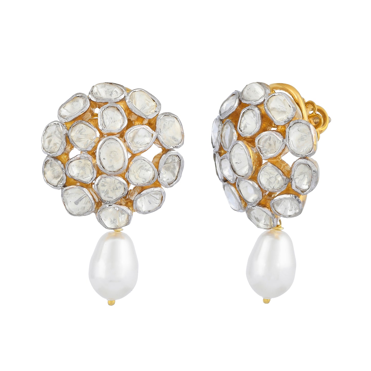 Floral Pearl Polki Studs