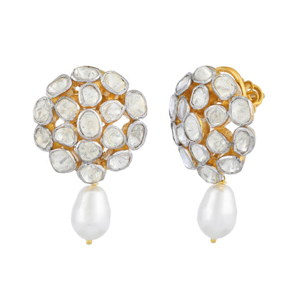 Floral Pearl Polki Studs
