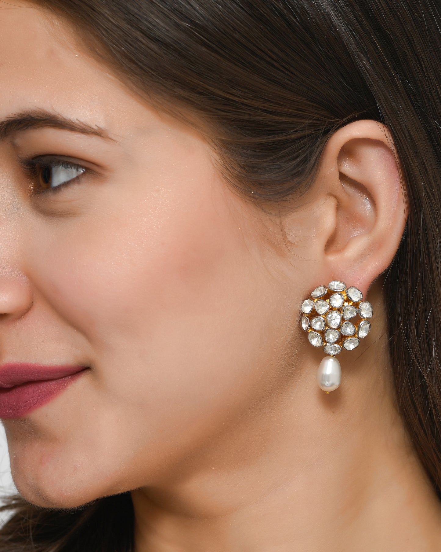 Floral Pearl Polki Studs