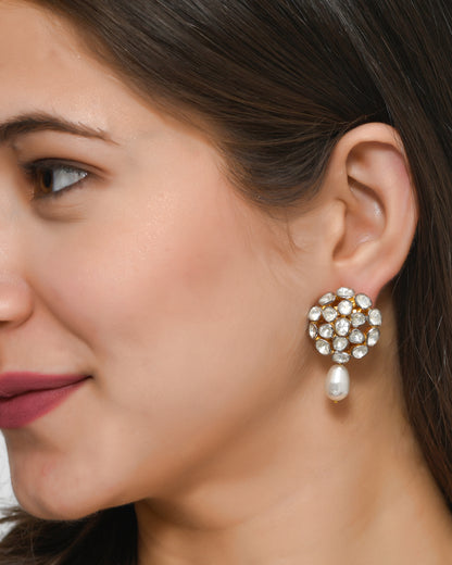 Floral Pearl Polki Studs