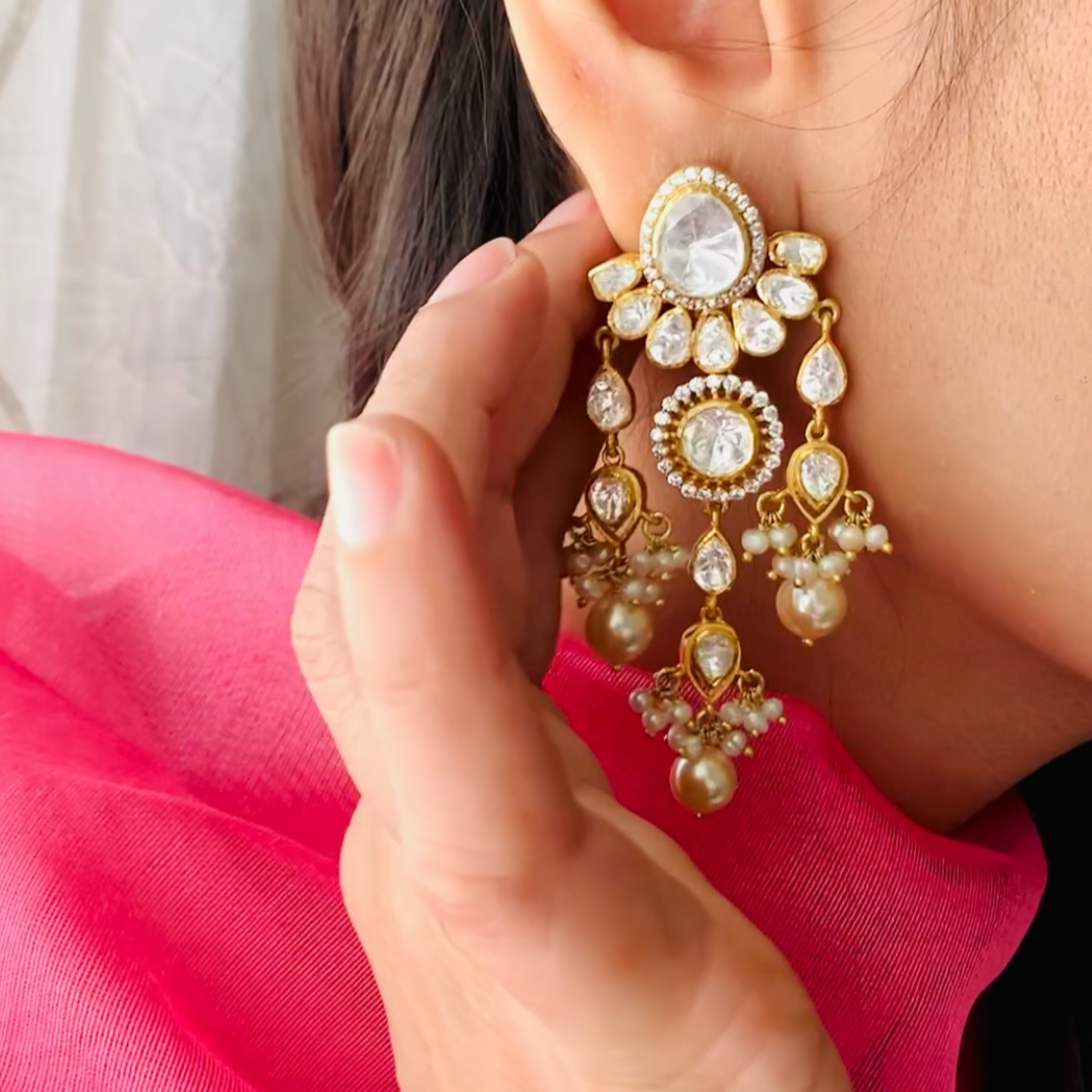 Polki Pearl Chandbalis
