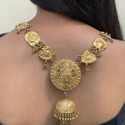 Double Jhumki Gold Temple Necklace