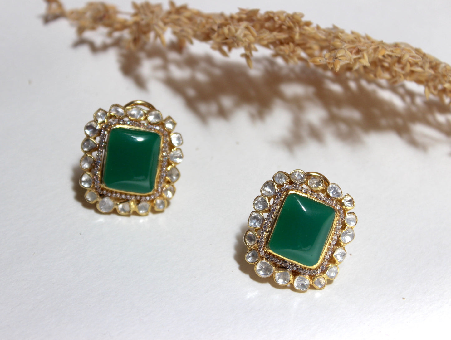 Emerald Polki Studs