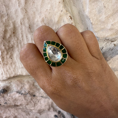Green Meenakari Ring