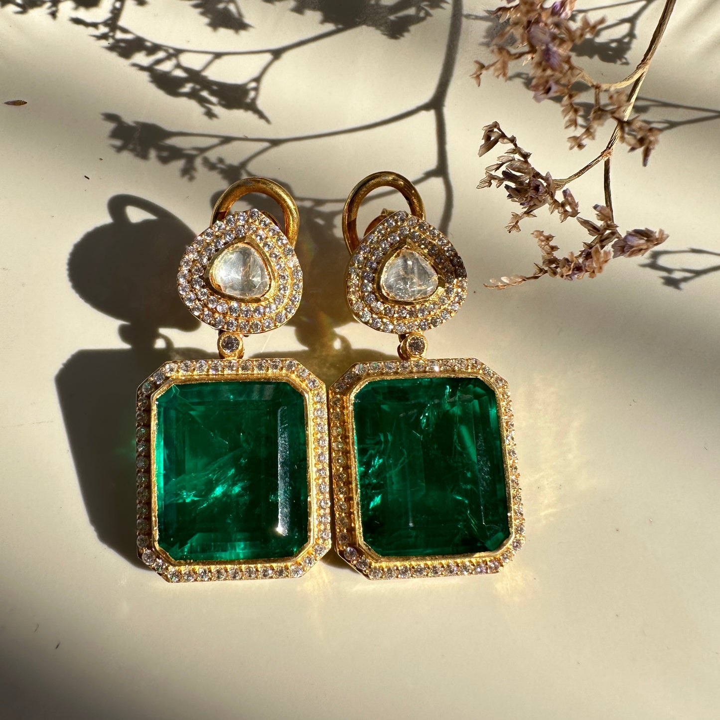 Emerald Polki Earrings