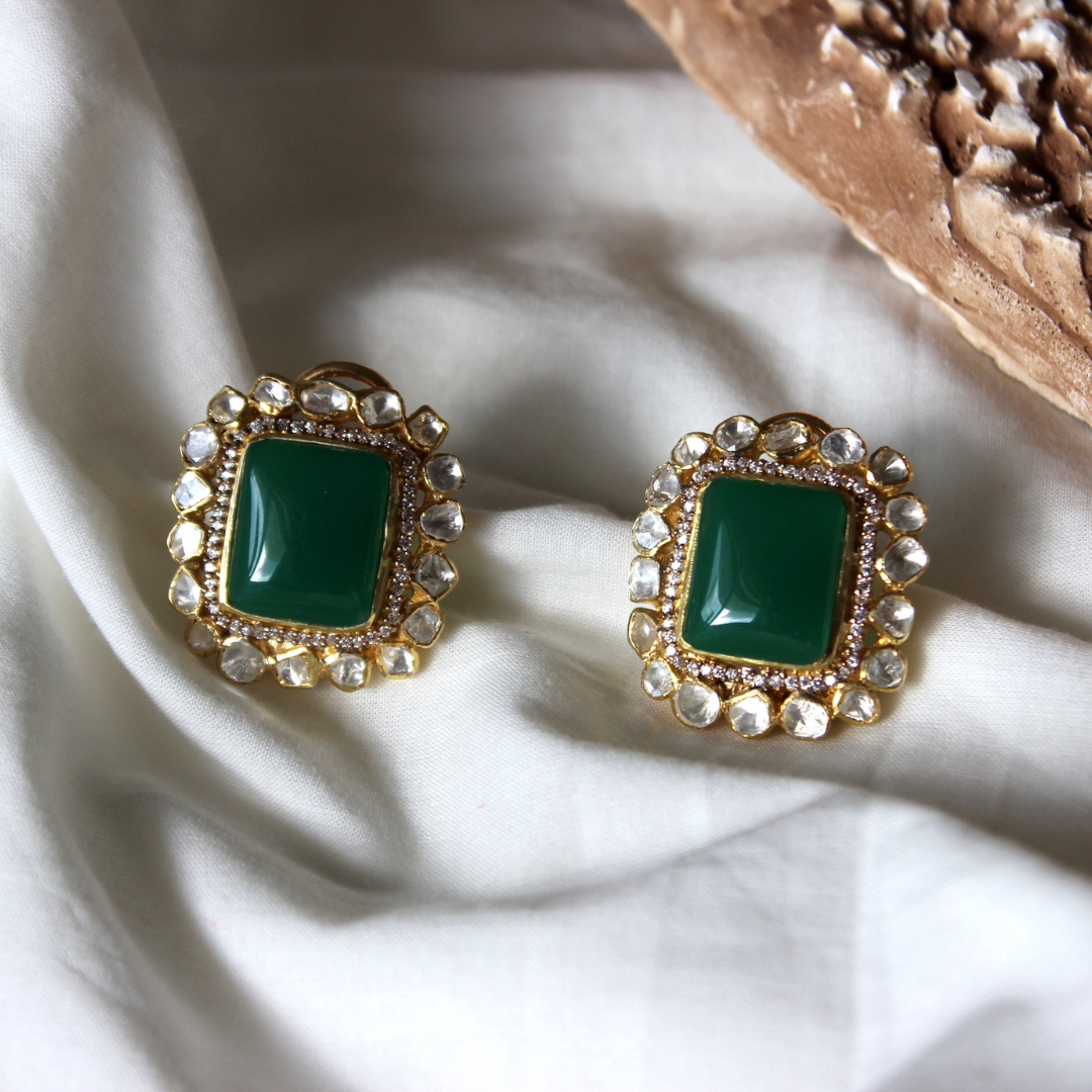 Emerald Polki Studs
