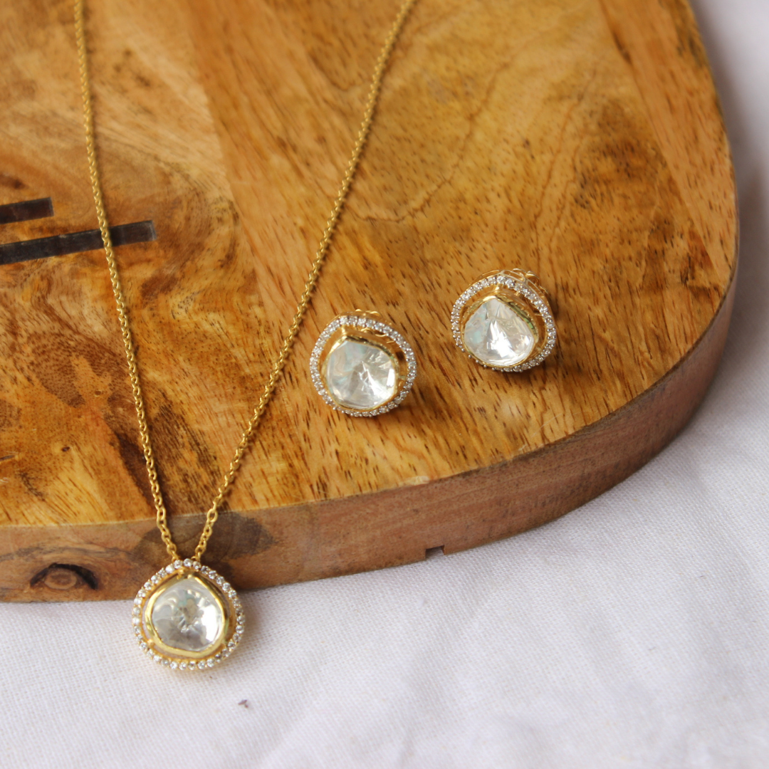 Solitaire Polki Necklace with Earrings