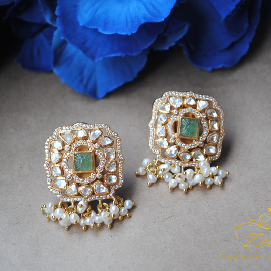 Carved Emerald Earrings