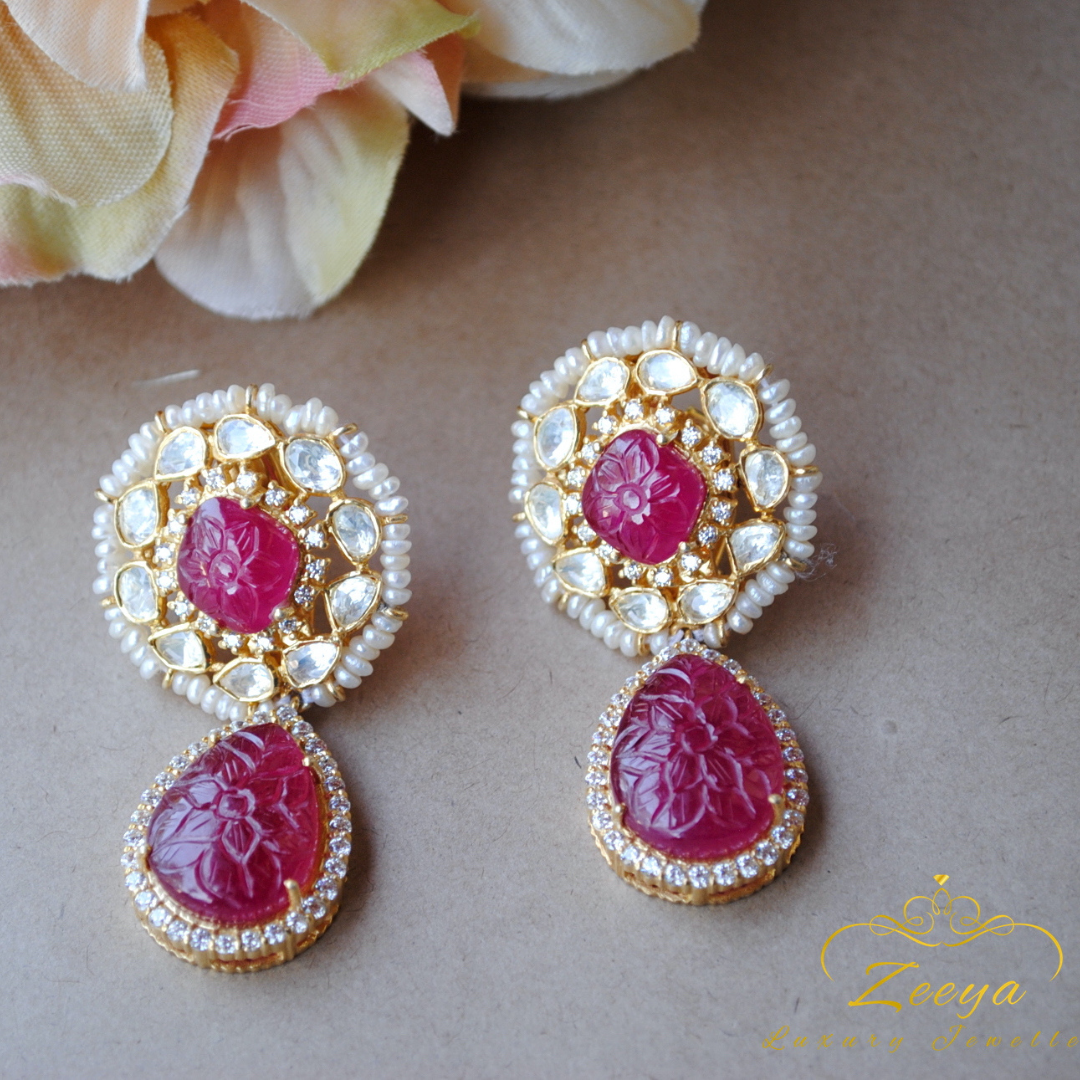 Carved Ruby Earring