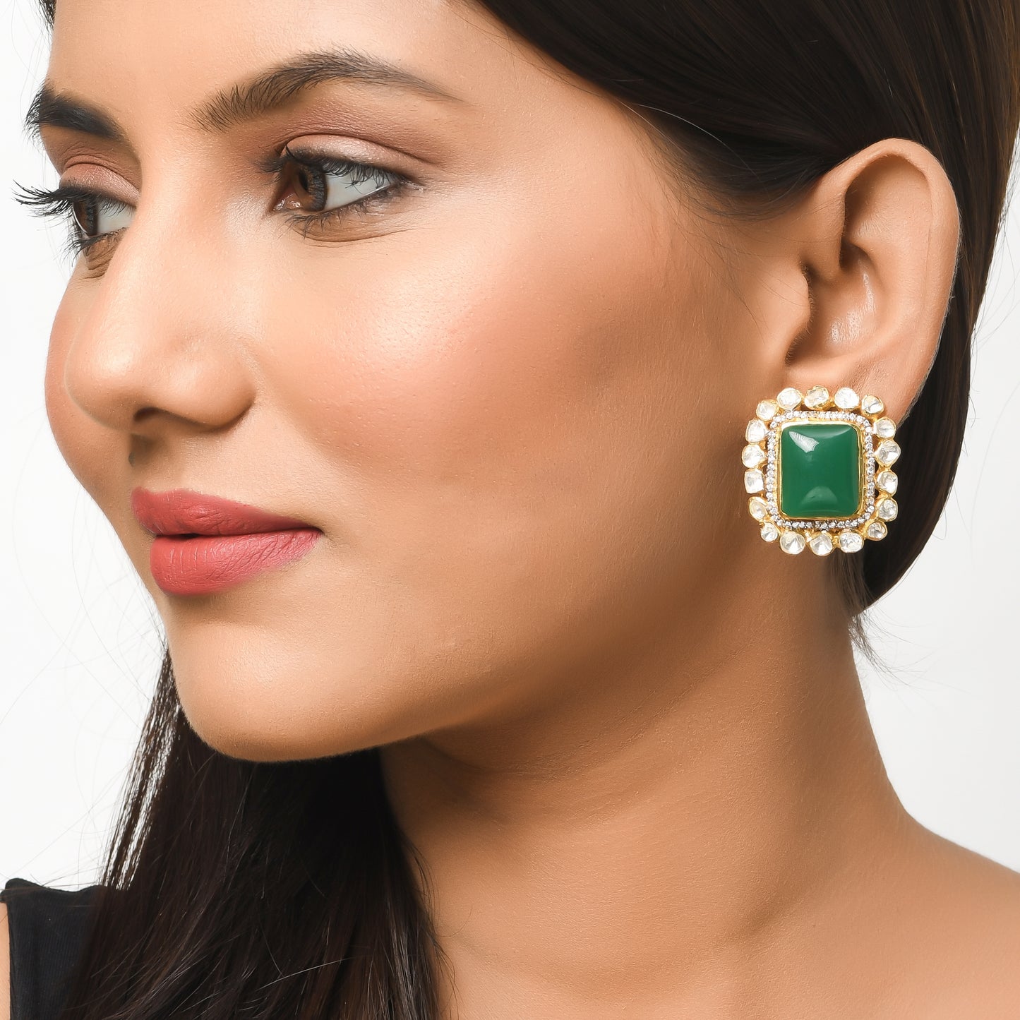 Emerald Polki Studs