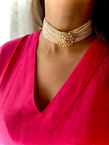 Delicate Pearl Polki Choker