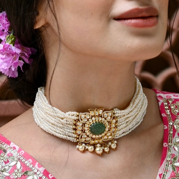 Emerald Polki Choker Set