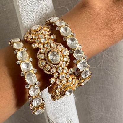 Single Line Polki Bangles with Zircons - Set of 2